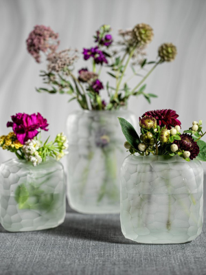 Hammered Frosted Glass Vase - Clear