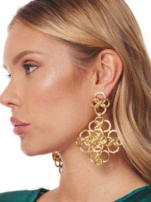 3.5" Drop Satin Gold Fancy Swirls Clip Earring