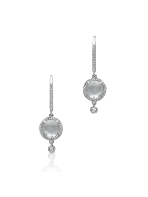 14kt White Gold Diamond White Topaz Kennedy Wireback Earrings