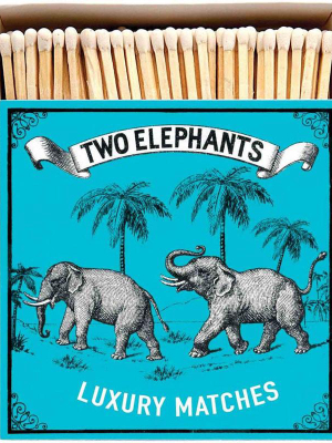 Two Elephants On Blue Matchbox