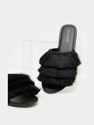 Black Fringe Mule Sandal