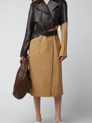 Belted Dual Wool And Leather Trench Coat