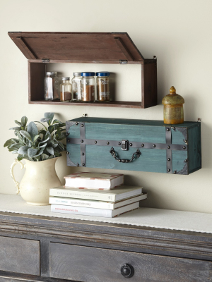 Lakeside Suitcase Wall Shelf With Distressed Look, Decorative Door Handle