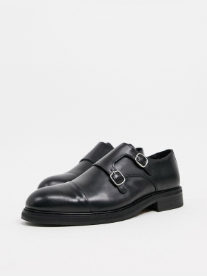 Selected Homme Leather Monk Shoes In Black