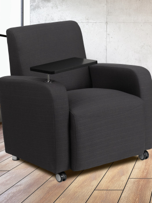 Flash Furniture Gray Fabric Guest Chair With Tablet Arm And Front Wheel Casters