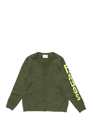 Fendi Kids Logo Intarsia Button Up Cardigan