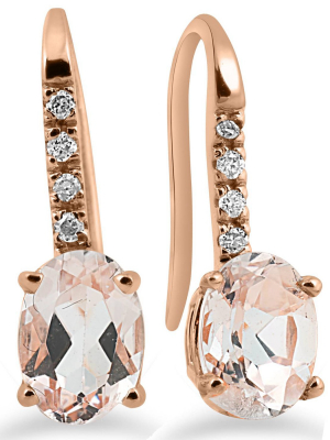 Pompeii3 1 1/5ct Morganite & Diamond Drop Earrings 14k Rose Gold 3/4" Tall