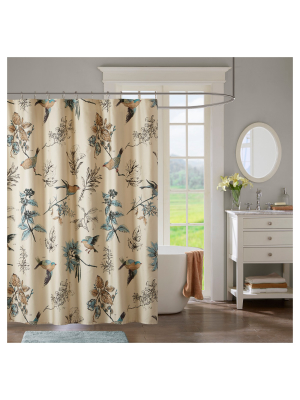 Ramsey Birds Cotton Printed Shower Curtain Khaki