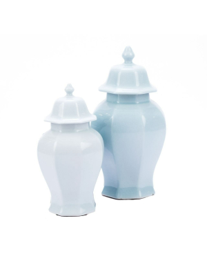 Octagonal Temple Jar Light Blue Crackle In Two Sizes