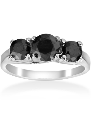 Pompeii3 2 1/3ct Three Stone Black Diamond Engagement Ring 14k White Gold