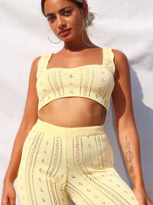 Petite Lemon Pointelle Knit Crop Top