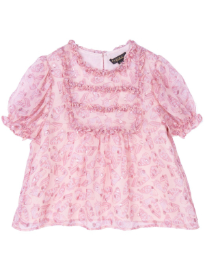 Velveteen Gracie Puff Sleeve Lace Frill Top