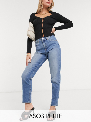 Asos Design Petite High Rise Farleigh 'slim' Mom Jeans In Authentic Midwash