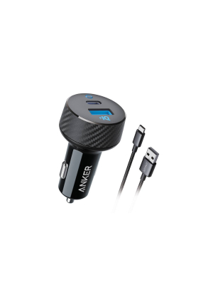 Anker 2-port Powerdrive 27w Usb-c Car Charger (with 3' Usb-c To Usb-a Cable) - Black