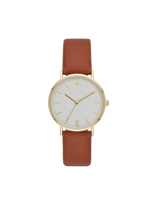 Women's Classic Roman Strap Watch - A New Day™ Gold/brown