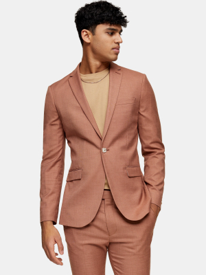 Brown Single Breasted Skinny Fit Suit Blazer With Notch Lapels