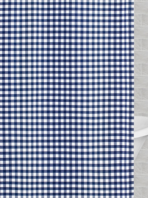 Navy Blue Small Gingham Shower Curtain