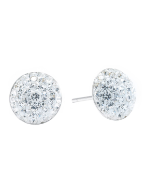 Sterling Silver 9mm Crystal Half Ball Stud Earrings