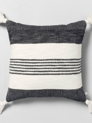 18" X 18" Center Stripes Tassel Throw Pillow Railroad Gray - Hearth & Hand™ With Magnolia