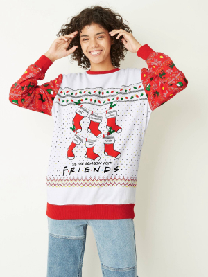 Women's Friends Christmas Stockings Graphic Sweatshirt - Bright White