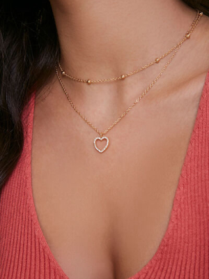 Rhinestone Heart Pendant Layered Necklace