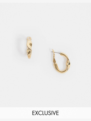 Reclaimed Vintage Inspired Gold Plated Warped Hoop Earrings