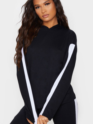 Black Side Stripe Long Sleeve Hoodie