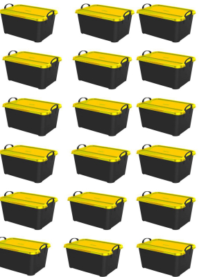 Life Story 55 Quart Plastic Stackable Storage Unit Bin, Black & Yellow (18 Pack)