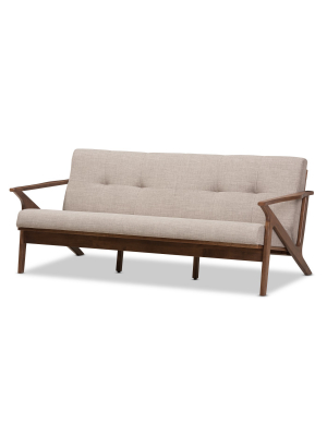 Bianca Mid Modern Walnut Wood Fabric Tufted 3 Seater Sofa Light Gray - Baxton Studio