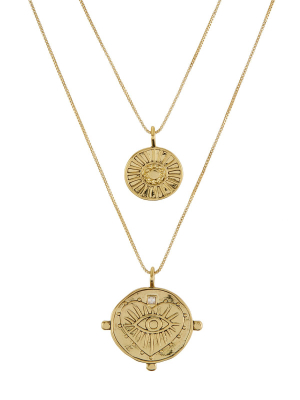Evil Eye Double Coin Necklace- Gold (ships Early August)