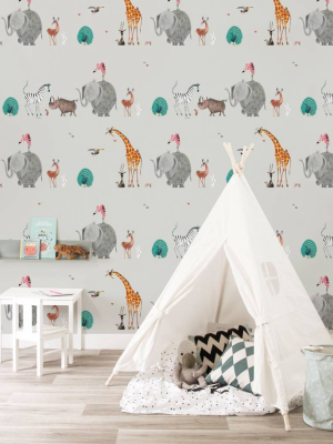 Animal Mix Kids Wallpaper In Grey By Kek Amsterdam