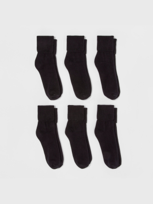 Women's 6pk Mary Jane Fold Over Cuff Crew Socks - A New Day™ Black 4-10