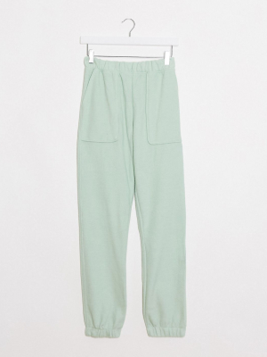 Topshop Ribbed Sweatpants In Sage Green