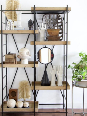 Iron Shelving Unit With Adjustable Wooden Shelves