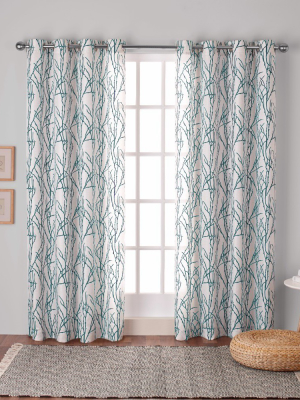 Branches Linen Blend Grommet Top Window Curtain Panel Pair - Exclusive Home™