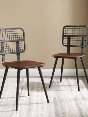 Set Of 2 Industrial Mesh Back Dining Chair Dark Walnut - Saracina Home