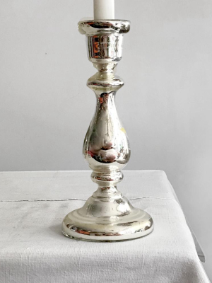 Decorated 19th Century Mercury Glass Candlestick