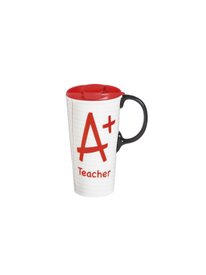 Cypress Home A+ Teacher Ceramic Travel Coffee Mug, 17 Ounces