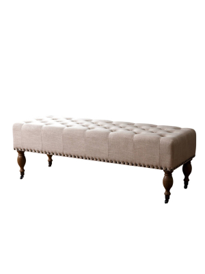 French Vintage Linen Rectangle Ottoman Bench - Wheat - Abbyson Living