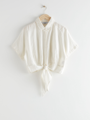 Front Tie Linen Blouse