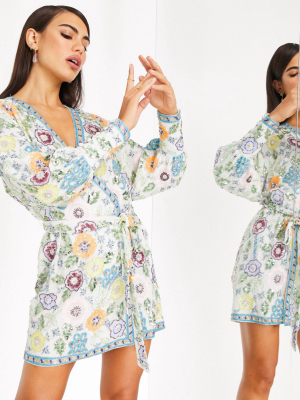 Asos Edition Light Floral Embellished Wrap Mini Dress