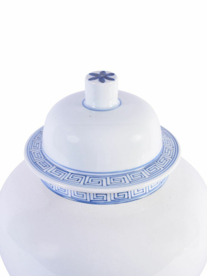 Temple Jar With Blue Greek Key Trim