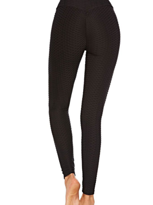 Textured High Waisted Ruched Yoga Workout Leggings