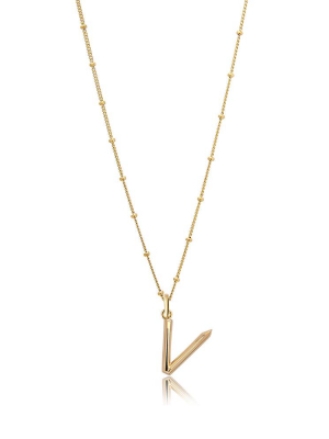 V Initial Necklace - Gold