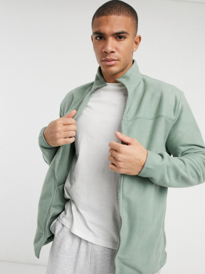 Asos Design Relaxed Polar Fleece Track Jacket In Pastel Green