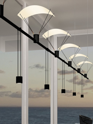 Suspenders Linear One Tier Multi Light Pendant Light With Parachutes And Suspended Cylinder Luminaires