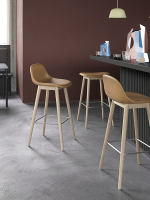 Fiber Bar Stool With Backrest - Wood Base