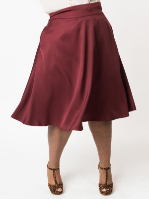 Unique Vintage Plus Size Retro Burgundy Vivien Swing Skirt