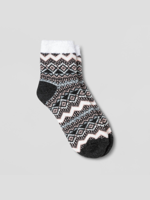 Women's Geo Double Lined Cozy Ankle Socks - A New Day™ Charcoal 4-10