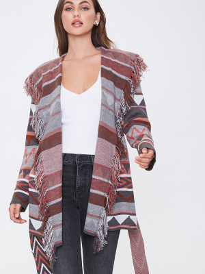 Geo Print Fringe Cardigan